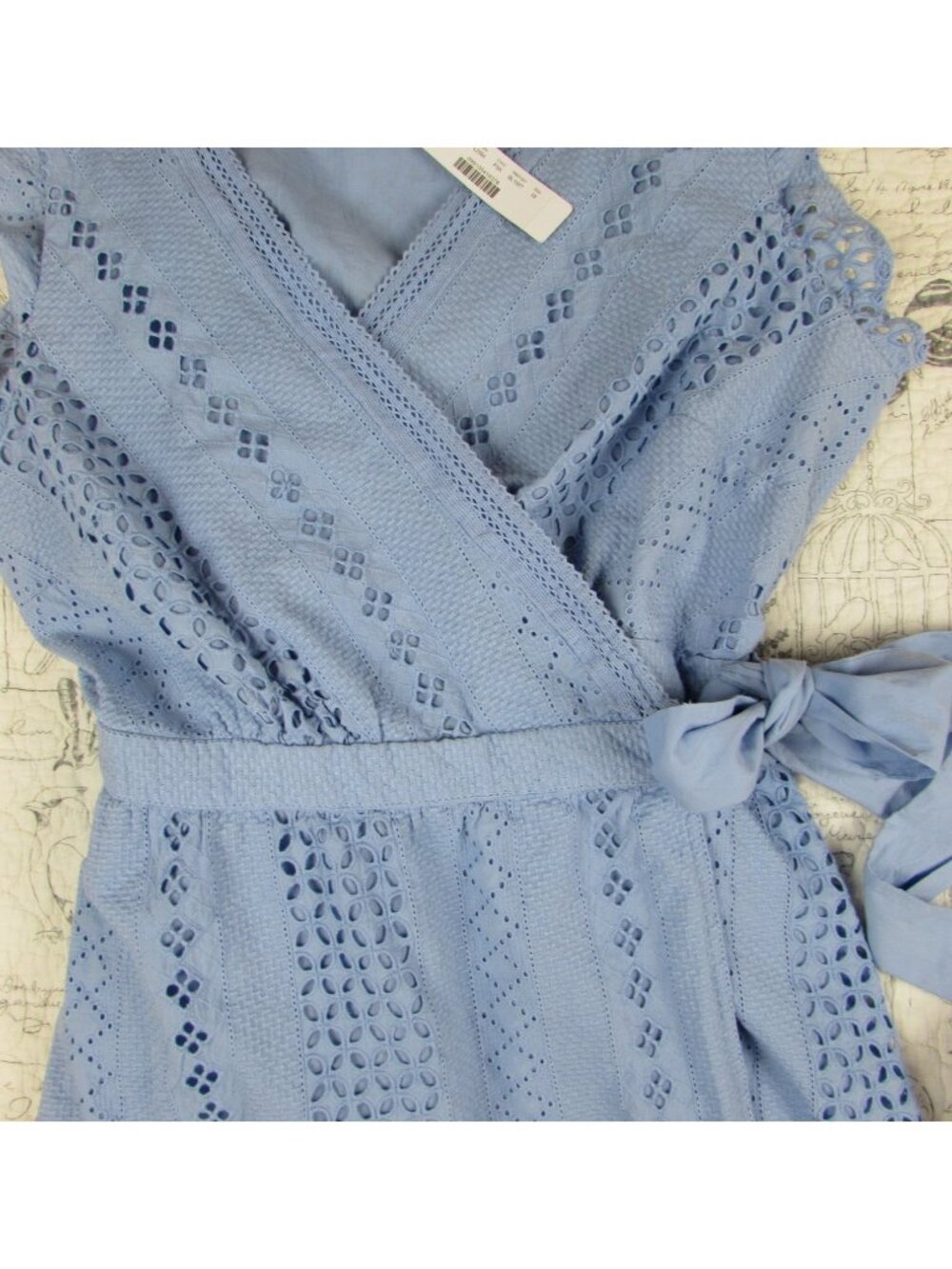 NEW J. Crew Blue All over Eyelet Wrap Midi Dress Flutter Slv lined womens sz 18 - Picture 11 of 16